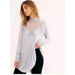 Free People Womens Small Saheli Top Glacier Ice Lace Long Sleeve